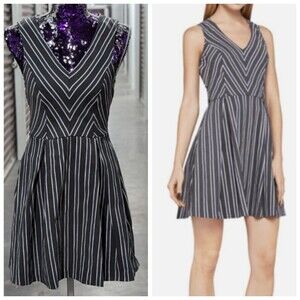 BCBGeneration Small NWT Grey & White Small Striped Fit and Flare Dress MSRP $88